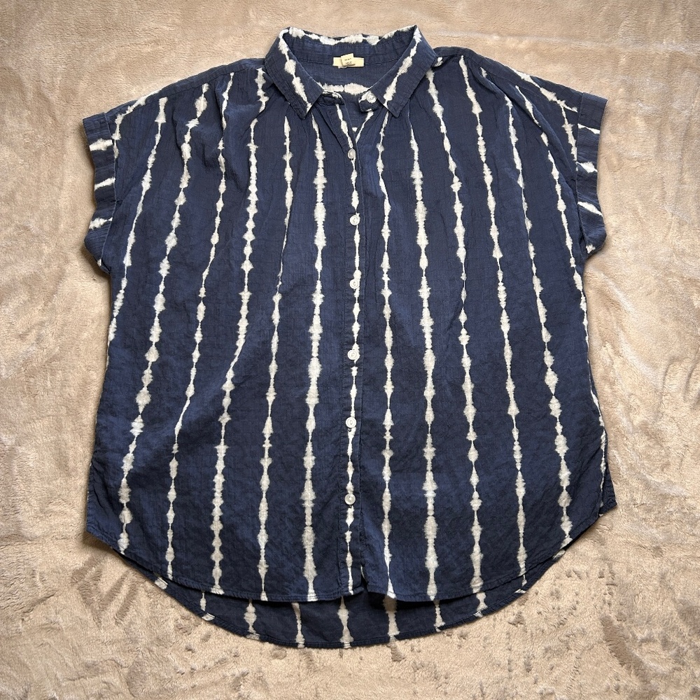 Ana A New Approach Womens XL‎ Blue Striped Button Up Short Sleeve Shirt Casual